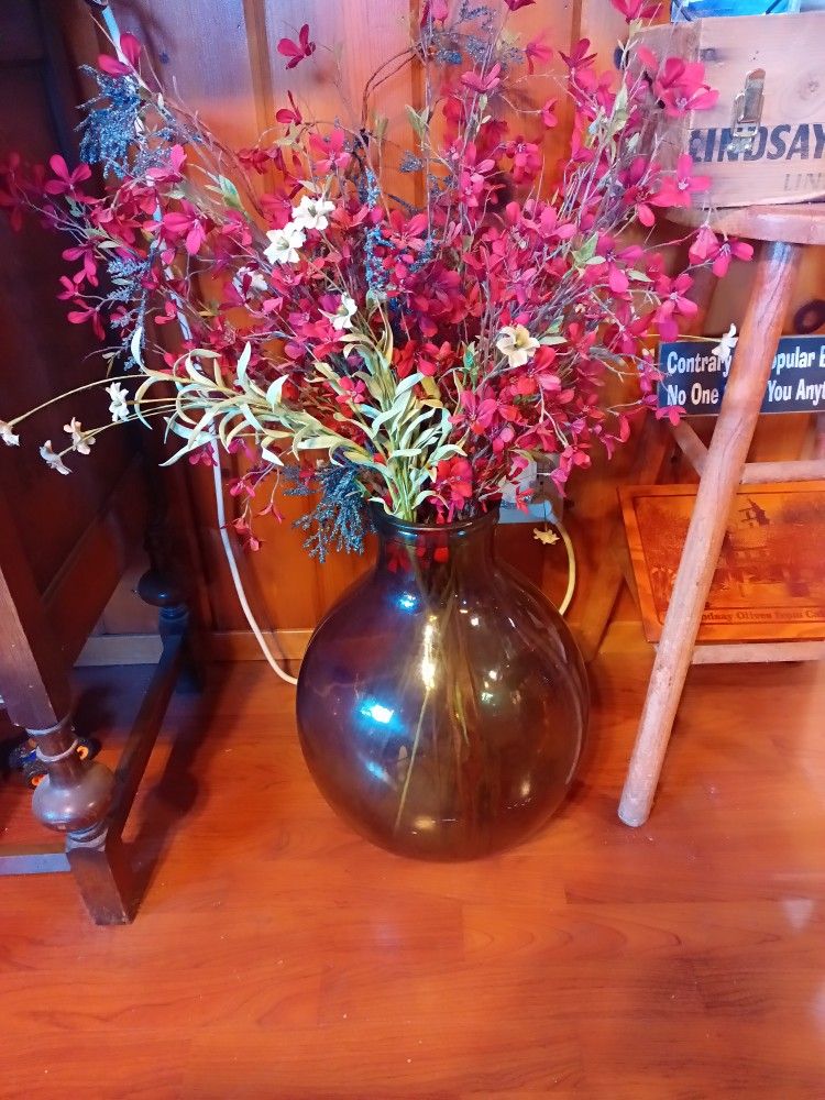 Large Flowered Glass Vase