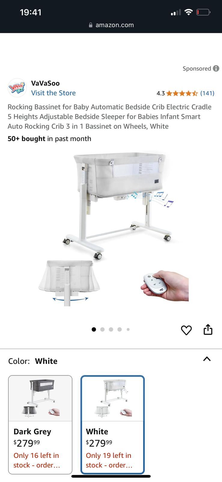 Rocking Bassinet for Baby Automatic Bedside Crib Electric Cradle 5 Heights Adjustable Bedside Slleper For Baby infant smart Auto Rocking Crib 3in1 Bas