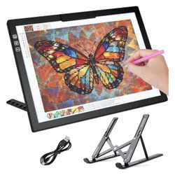 Cordless A4 Light Pad, Diamond Art Light Board with Stand, Tracing Box with 6 Brightness, Artist Tracing Table for Drawing, Weeding Vinyl, Sketching, 