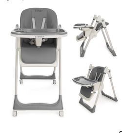 3-in-1 Foldable High Chair for Babies & Toddlers – Adjustable Height, Reclining Seat, 5-Point Safety Harness, Removable Tray, Lockable Wheels, Washabl