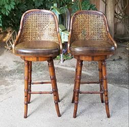 Refinished & Antiqued Solid Wood Cane Back "Swivel" Barstools

