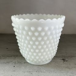 Vintage Milk glass hobnail planter/vase. This is the larger size 5 1/4” Tall X 5 1/2” W At The Top