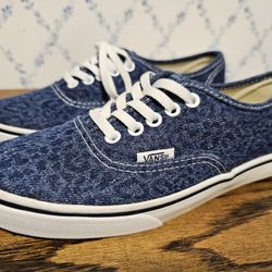 Women's Size 6.5 VANS Denim Leopard Print Shoes