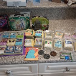 Huge Pokemon Trading Card Lot Metal Collector Tin Lunch Boxes Coins Tokens Holders Collection Holographic Holos Common Uncommon Rare Reverse Full Art