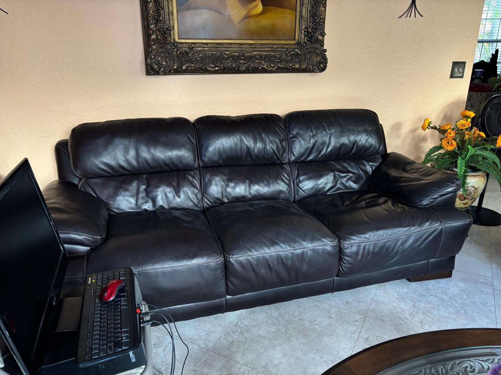 Dark Brown Leather Sofa and Loveseat