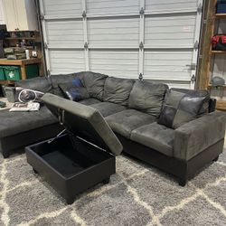 Large Black & Gray Sectional Couch with Ottoman