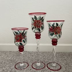 Set Of 3 Painted Glass Candle Holders