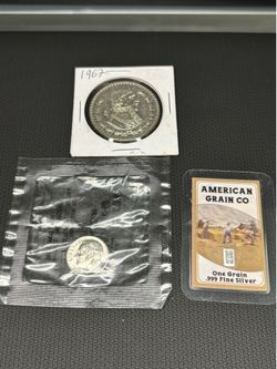 Silver Un Peso/BU Roosevelt Dime/Grain