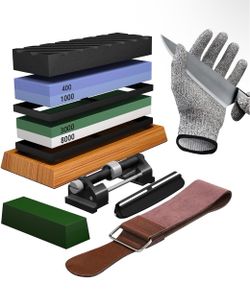 Whetstone Knife Sharpening Stone Set, Double-Sided Grit 400/1000 3000/8000