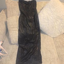 Naked Wardrobe Strapless Shimmer Slinky Midi Tube Dress Black -