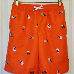 Hanna Anderson Orange Swim Pool Mesh Lining  Trunks Shorts Boys Size 8 Bathing Suit
