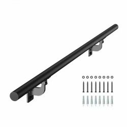 Wall Mounted Stair Handrail, 4ft Pipe Staircase Handrail, Black Galvanized Aluminum, 1.26 inch Pipe Diameter, Indoor&Outdoor Staircase Railing,Industr