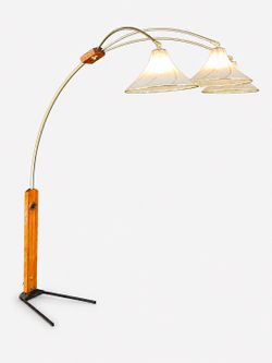 Mid-Century Modern Oak & Brass Arc Floor Lamp by Nova, c.1970’s - Delivery Available