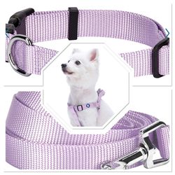 3 Piece Dog Collar Leash Harness Medium Size Light Purple 