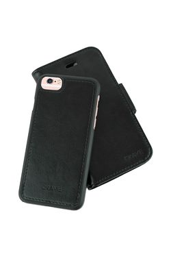 (BB74) iPhone 6/6s Leather Wallet Case, Crave Vegan Leather Guard Removable Case for Apple iPhone 6/6s (4.7 Inch) - Black