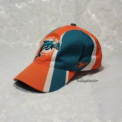 Reebok NFL Miami Dolphins Kids OSFM Adjustable Hat Cap AFC Aqua Orange Logo