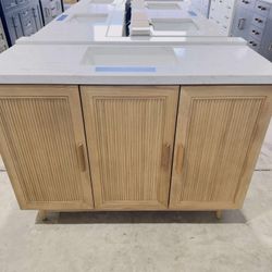 48” Brand New Bathroom Vanity in Walnut color, Soft Close Solid Wood with Vanity Top in White  $799 