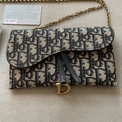 (have RECEIPT) Dior Oblique Saddle Wallet on Chain (w/ Auth Card)