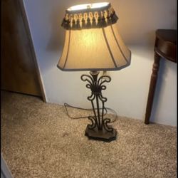 Wrought Iron And Wood Base Tall Lamp With Shade. Great Condition