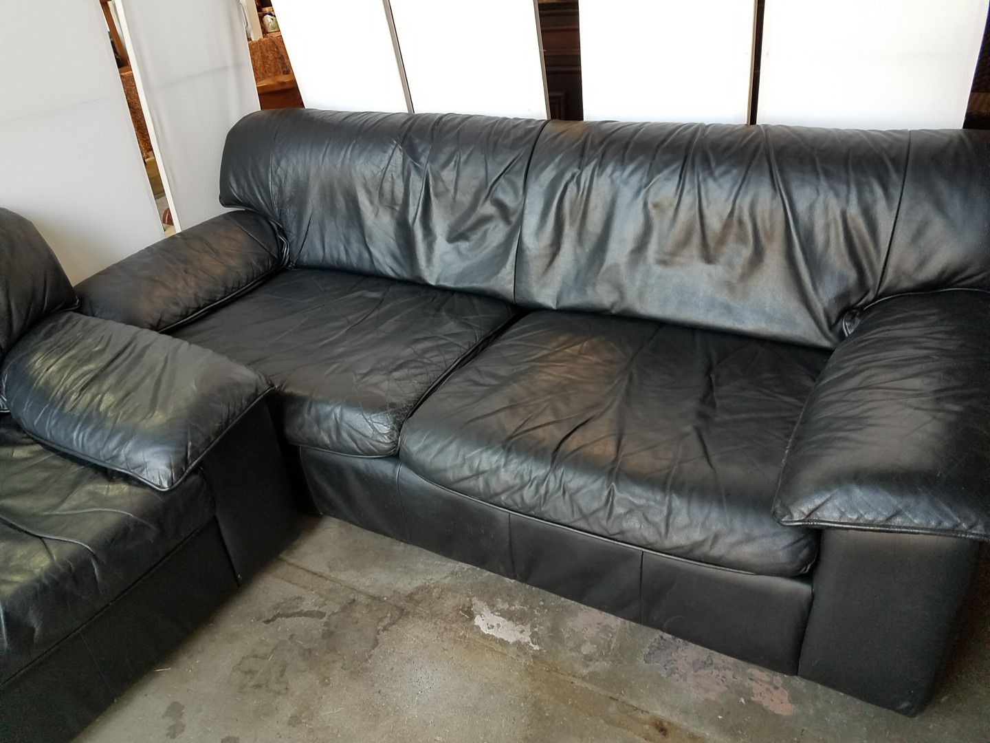 Real black Leather sofa and side chair set of 2