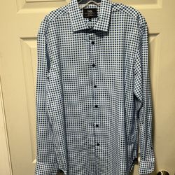 WRK Work  4 Way Stretch Long Sleeve Dress Shirt  Blue/White Checker 16.5
