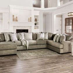 Brand New Gray Chenille Sectional Sofa With Chaise Lounge 