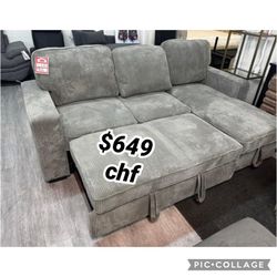 Dark gray corduroy sectional sleeper sofa with pull out bed  // Christmas Sale !