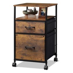 DEVAISE 2 Drawer Mobile File Cabinet, Rolling Printer Stand with Open Storage Shelf, Fabric Vertical Filing Cabinet fits A4 or Letter Size for Home Of