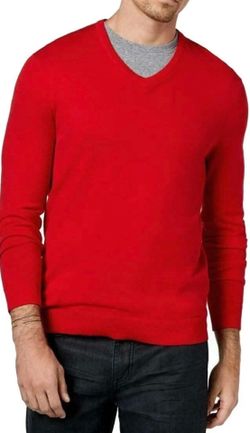 Alfani men’s bright red V-neck cotton blend long sleeve sweater, size L