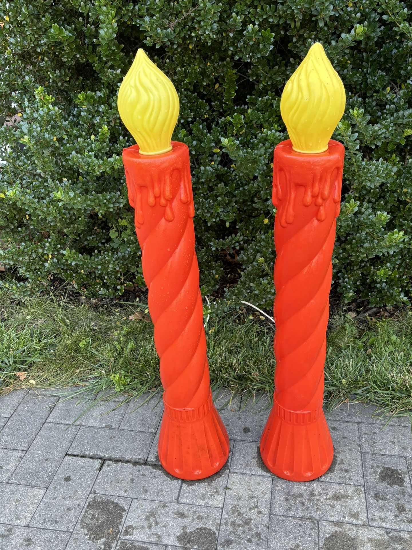 Vintage Blow Mold Christmas Candles Set Outdoor Holiday Decor Light Up Works! 