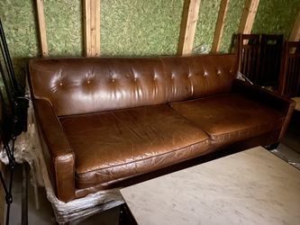 Mitchell Gold + Bob Williams 85" Cognac Leather Sofa - 2-Cushions - Pet-Free/Smoke-Free