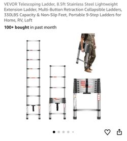 VEVOR Telescoping Ladder, 8.5FT Aluminum Lightweight Extension Ladder, One-Button Retraction Collapsible Ladder, 375 LBS Capacity with Non-Slip Feet, 