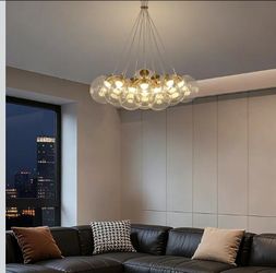 #2027- Modern Sputnik Chandeliers 13 Lights Clear Bubble Glass Chandelier Lighting, Cluster Globe Pendant Light Fixture with Rod for Dining Room Bedro