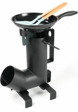 Wood Burning Rocket Stove, Camping Rocket Stove for Outdoor Cooking with Skillet, Camp Cooking and Emergency Situations