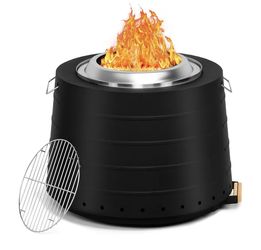 20 Inch Smokeless Fire Pit, Portable Outdoor Firepit with Cooking Grate for Camping, 304 Stainless Steel Stove Bonfire with Removable Ash Pan & Weathe