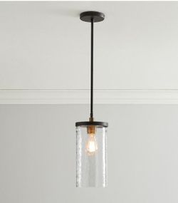 New In Box Modern Bronze & Hammered Glass Pendant Light