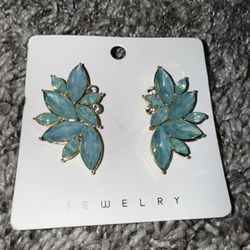 Fancy Blue Leaf Earrings 