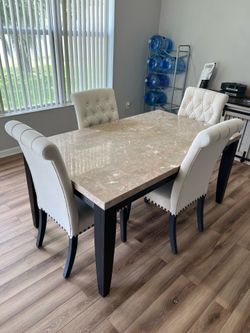 ***PENDING***Heavy Stone Top Table w/ 4 Chairs