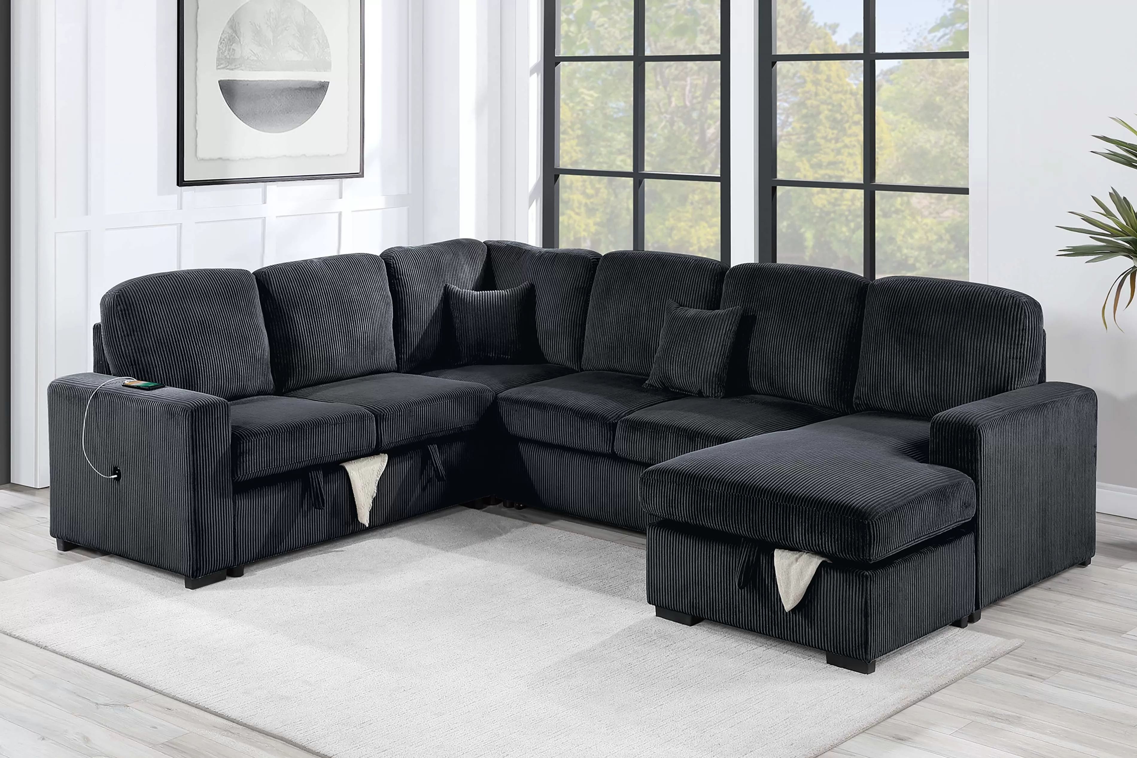 4-Piece Convertible Sectional - Black Color