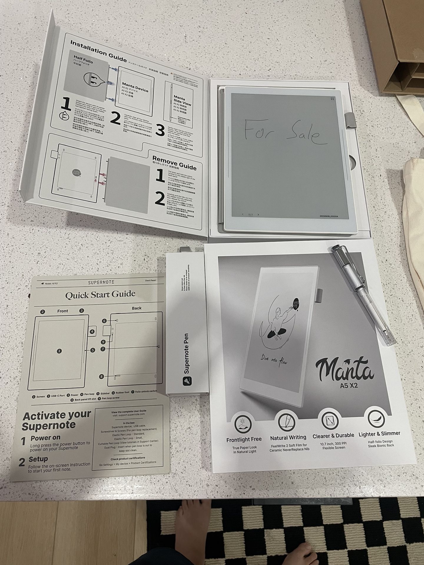 Lightly Used Manta Supernote A5X2 e-ink Tablet + LAMY Pen, Folio Case, And Charging Cord.