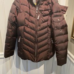 Ladies Large Eddie Bauer Brown Goose Down Parka with Hood