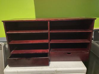 Sturdy Dark Wood Organizer With Adjustable Shelves And 2 Drawers
