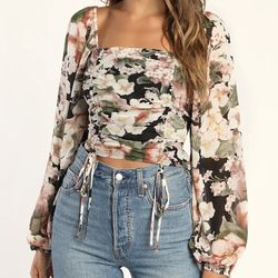 New Lulus Floral Ruched Crop Top 