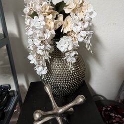 Vase With Fake Plants And Silver Decor