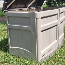 Suncast horizontal outdoor storage shed 3ft tall 4ft long 2ft deep lock box pool deck bin lawn patio