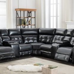 Black Leather Reclining Sectional 