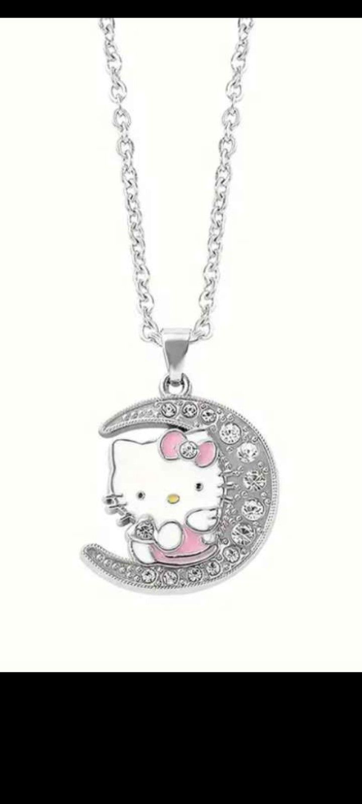 Adorable Hello Kitty Sanrio Anne Licensed Enamel Rhinestone Bling Crescent Moon Necklace