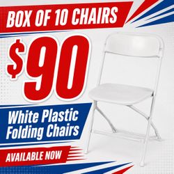 Box of 10 plastic folding chairs