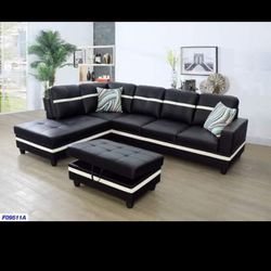 New Leather Sectional And Ottoman