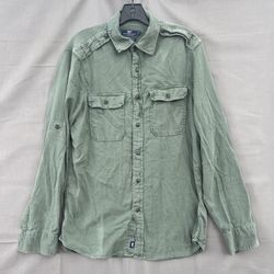 Vineyard Vines Shirt Mens Size S Classic Fit Green Pockets Linen Blend 